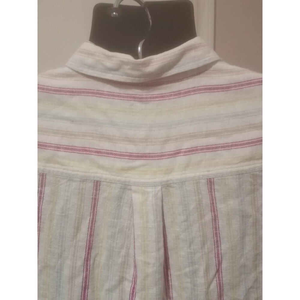 NWT Women’s Gap Button-Down Linen Blend Shirt- Pink Multicolor Size Small S - Picture 9 of 14